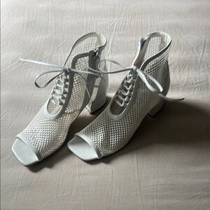 White Lace Up Boots with Perforated Design